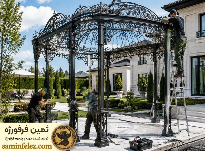 مراحل نصب و ساخت آلاچیق فرفورژه 